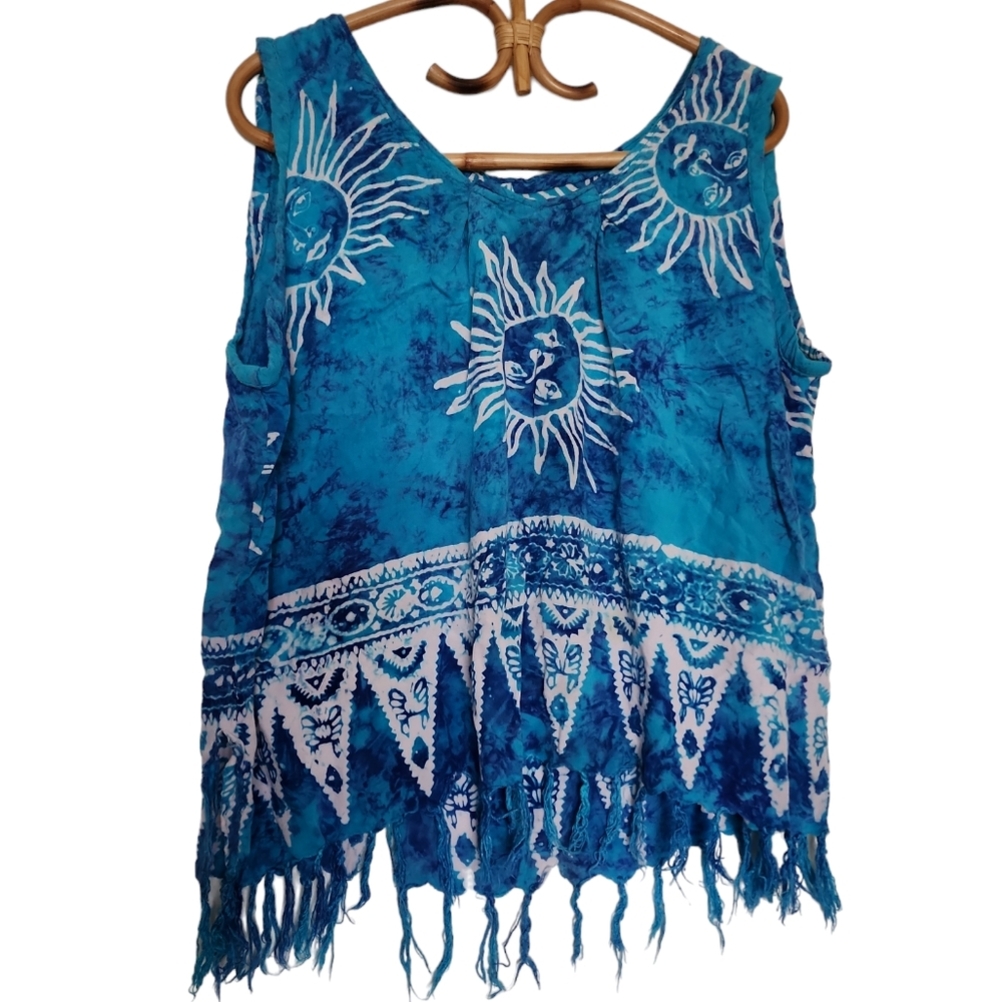 Vintage Celestial Blue Tie Dye Crop Top & Wrap Skirt Set Boho Festival - Picture 3 of 7